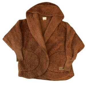 Nordic Beach Body Wrap Hooded Fleece Cardigan Bison Brown Cottagecore Cozy OS